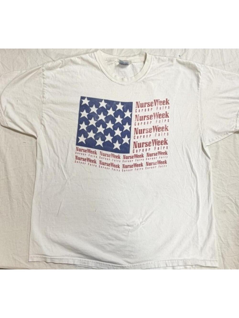 VINTAGE Hanes Comfort-T Men's White Cotton Graphic  Nurse Week T-Shirt XL